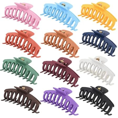 12 Pack Hair Clips for Woman Thick Hair 4in,Non-slip Matte Big Claw Clips For Thick and Thin Hair ,L | Amazon (US)