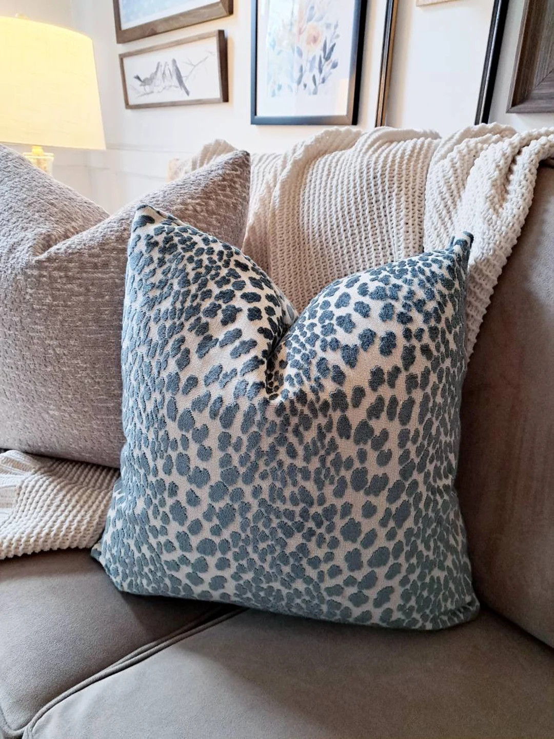 Aqua seasalt leopard print velvet pillow cover | Etsy (US)