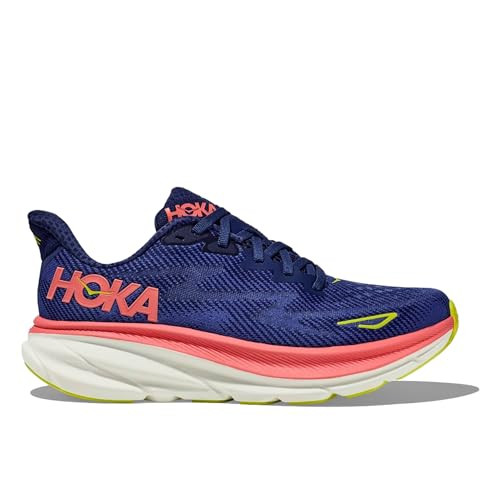 Hoka Clifton 9 Wide Women's Running Shoes Blue Pink, Evening Sky Coral, 12 US, 10 | Amazon (US)