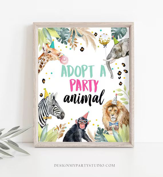 Adopt an Animal Birthday Sign Table Decor Party Animals - Etsy | Etsy (US)
