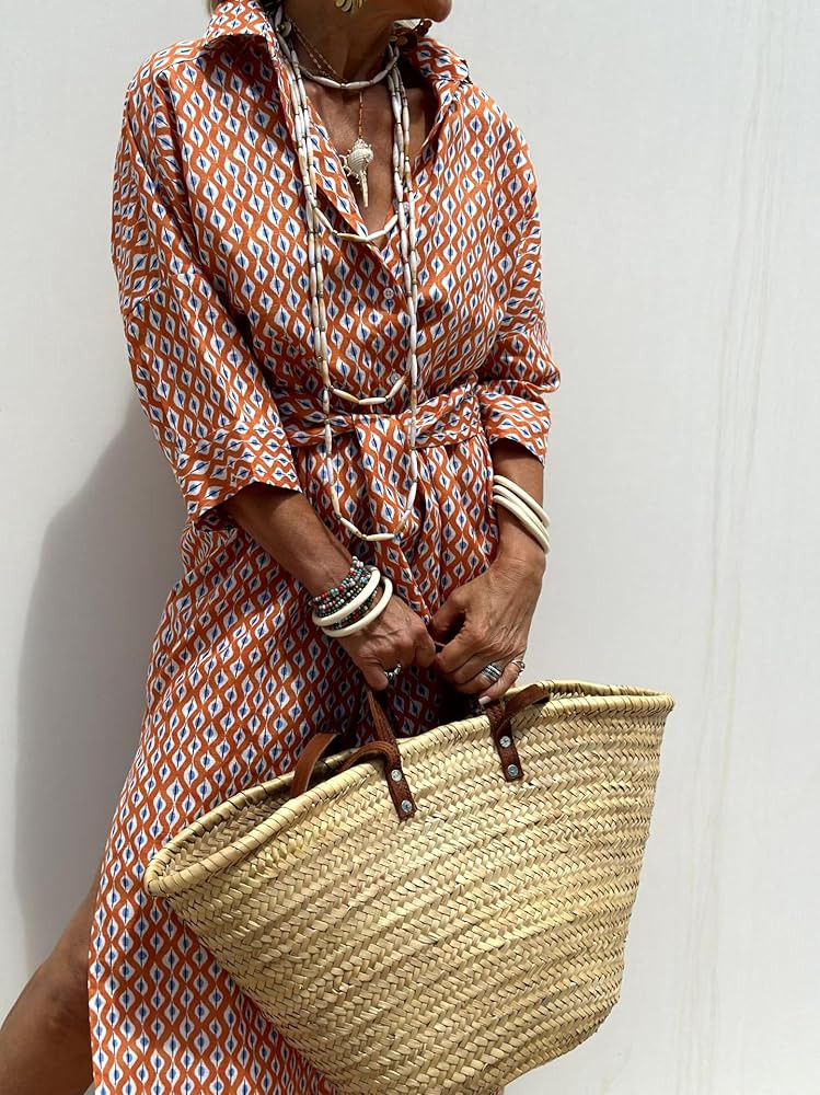 utcoco Womens 2025 Shirt Dress Casual Lapel 3/4 Sleeve Button Down Split Belted Vacation Maxi Dre... | Amazon (US)