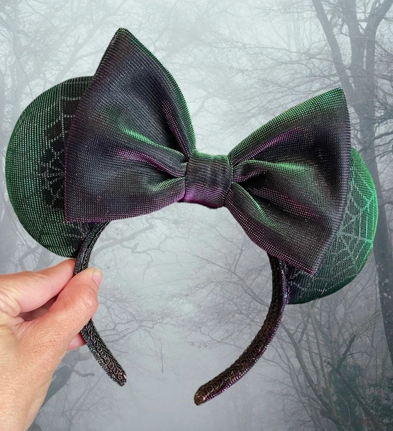 Iridescent Webs Mouse Ears, Green Mickey Ears, Purple Minnie Ears, Spiderwebs Ears, Halloween Ear... | Etsy (US)