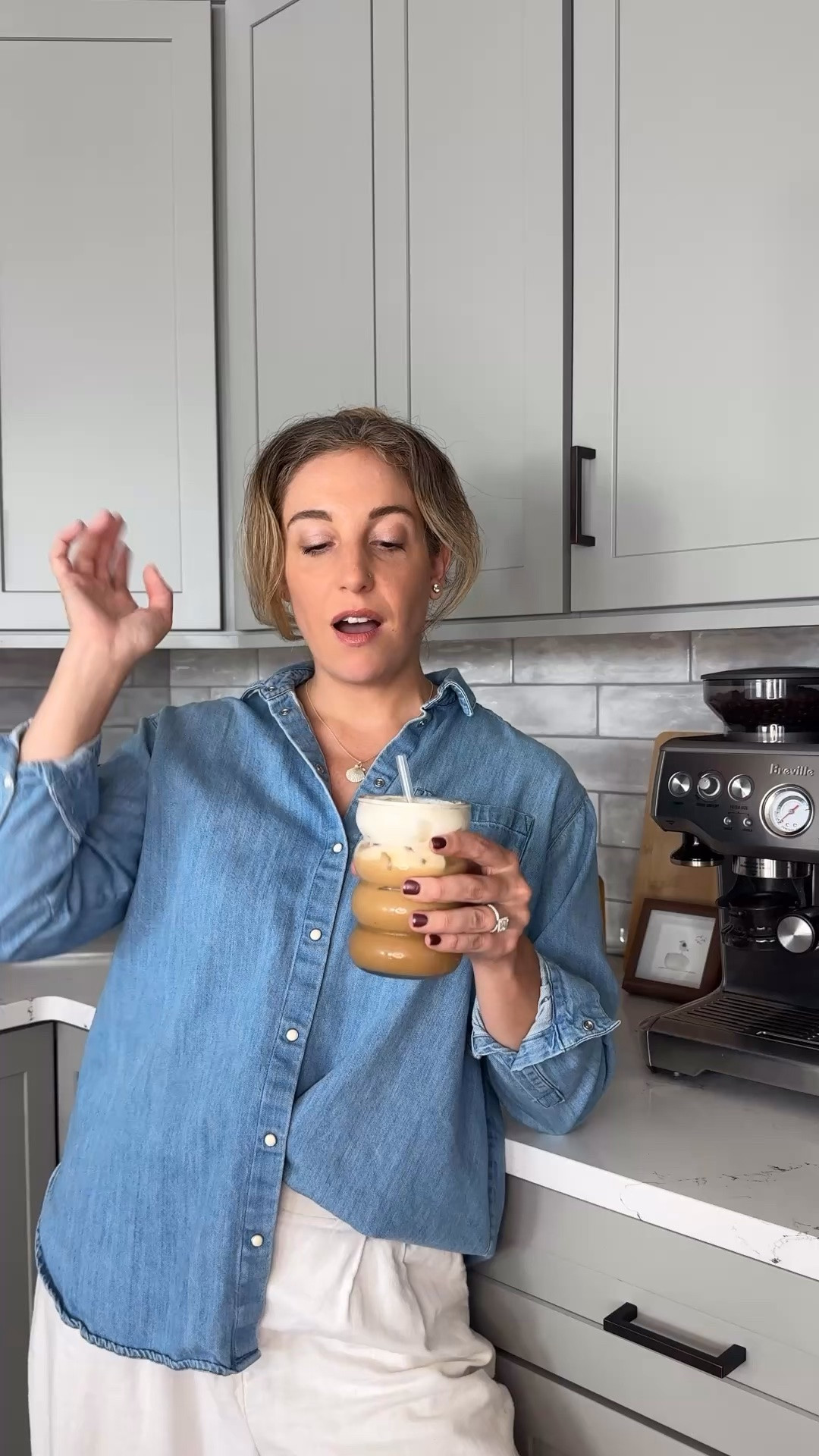 Coastal Coffee Series: Iced Maple Vanilla Latte ☕️🐚🌊

Essentials:
• @breville + 2 shots of espresso 
• 1 tablespoon of @fullers_sugarhouse Maple Syrup 
• 2 pumps of Homemade Vanilla Syrup 
• Milk of choice 

Homemade Vanilla Syrup (full container):
• 1 ½ cup water
• 1 ½ cup granulated sugar
• 1 ½ Tablespoon vanilla bean paste or vanilla extract
• Whisk in a saucepan and bring to a simmer until it becomes liquid, then add the vanilla. Store in fridge for up to 2 weeks. 

Cold foam:
• 3 tablespoons of cold heavy cream
• 2 tablespoons 
• Optional tablespoon of vanilla syrup 
• Use a handheld milk frother or shake vigorously in a sealed jar for 30 seconds until thick and creamy

#southshorema #coastalliving #icedlatte

#LTKdayinmylife #LTKmorningroutine #LTKSeasonal