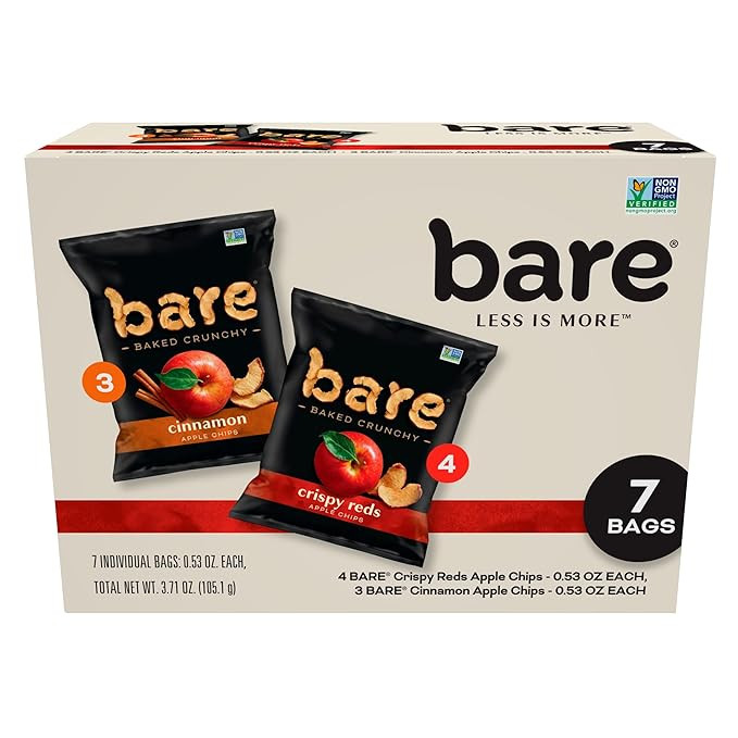 bare Baked Crunchy Apple Chips, 2 Flavor Variety, 0.53oz Snack Bags (7 Pack) | Amazon (US)