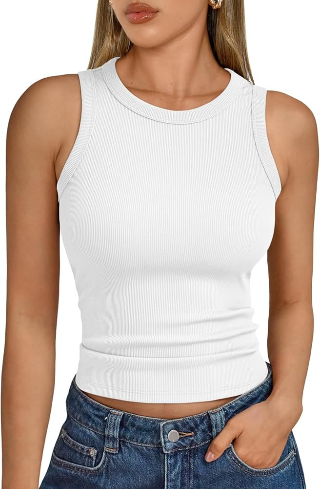 Trendy Queen Womens Tank Tops Summer Fashion 2025 Workout Ribbed Sleeveless High Neck Beach Vacat... | Amazon (US)