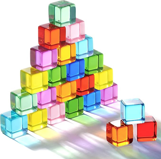 Woodtoe Rainbow Building Blocks for Toddlers, 24 PCS Acrylic Gem Cubes Stacking Blocks, Montessor... | Amazon (US)