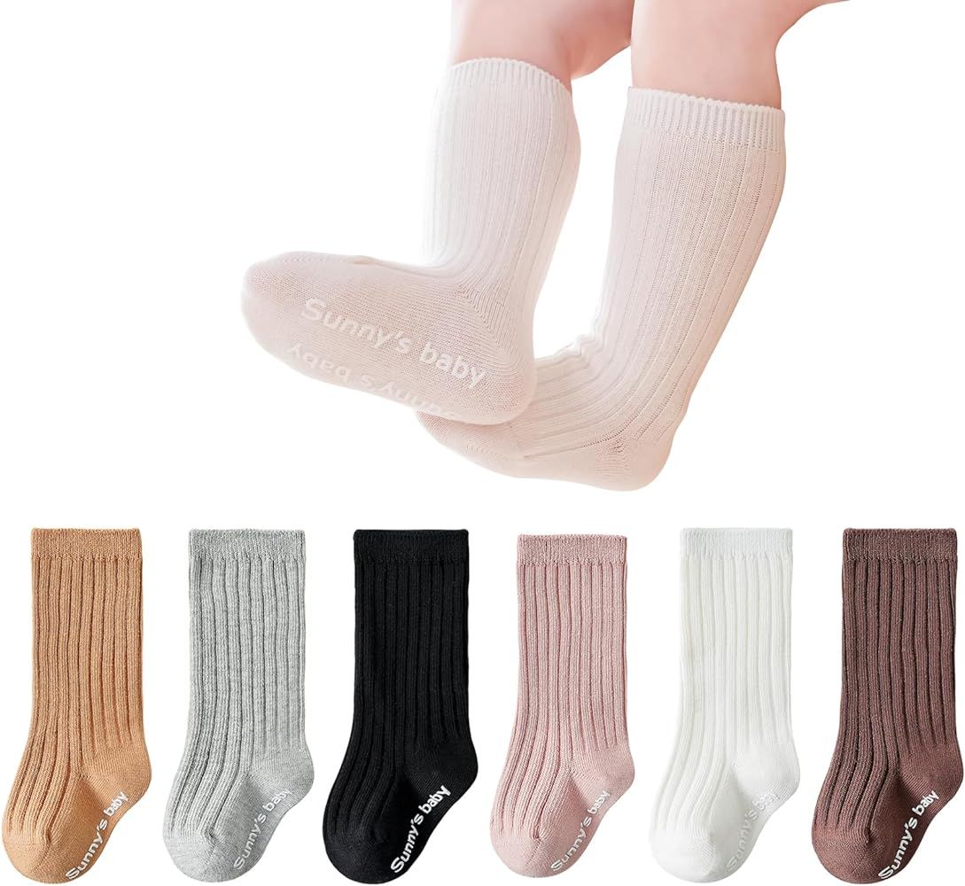 Zumou Toddler Knee High Socks Non Slip Anti Skid Baby Boy Girls Seamless Long Stockings | Amazon (US)