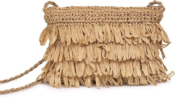 Straw Bag for Women Woven Beach Tote Bag with Tassels Straw Purse Summer Shoulder Handbag for Bea... | Amazon (US)