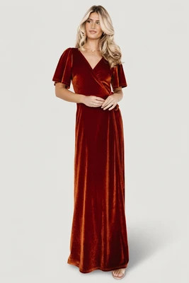 Meghan Velvet Wrap Maxi Dress | Rust | Baltic Born