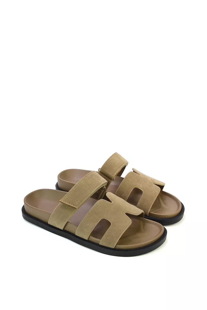 'Lydia' Flat Slip On Adjustable Strap Slider Sandals | Boohoo.com (UK & IE)