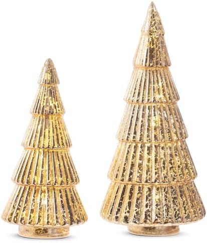 RAZ Imports Gold Ribbed Trees, 11.5-inch Height, Glass, Set of 2, Christmas, Home Décor | Amazon (US)