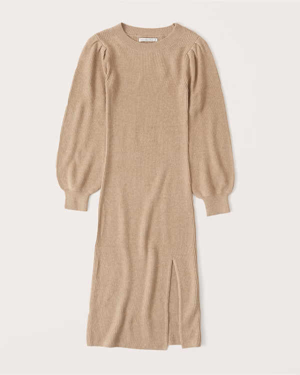 Ribbed Puff Sleeve Midi Sweater Dress | Abercrombie & Fitch (US)