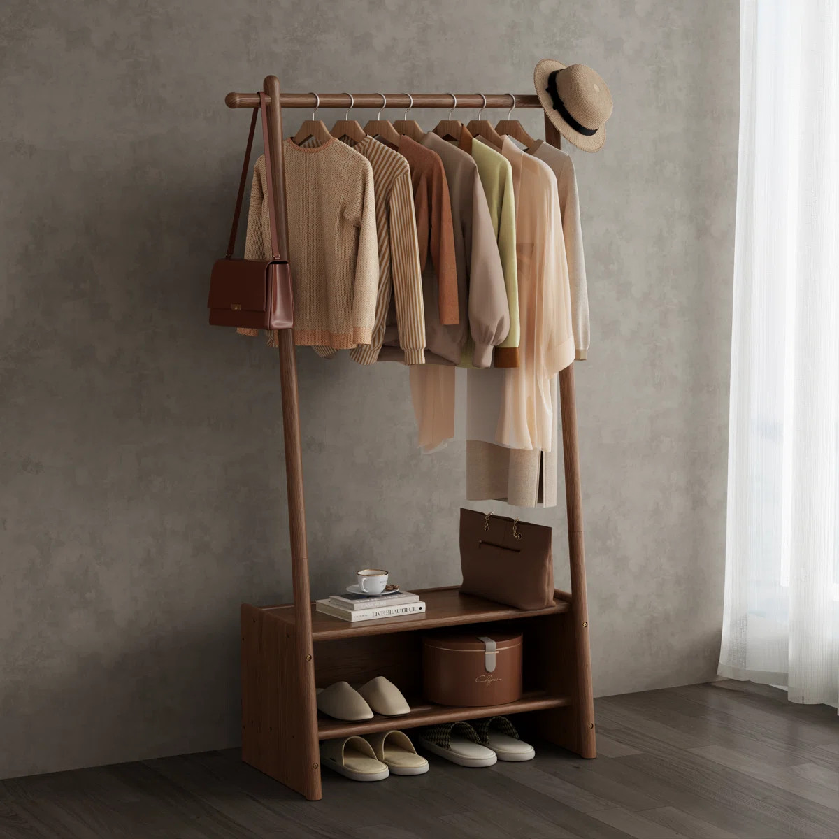 Solid Wood Coat Hanger with Shelf and Shoe Rack - for Bedroom, Entryway, Living Room | Wayfair North America