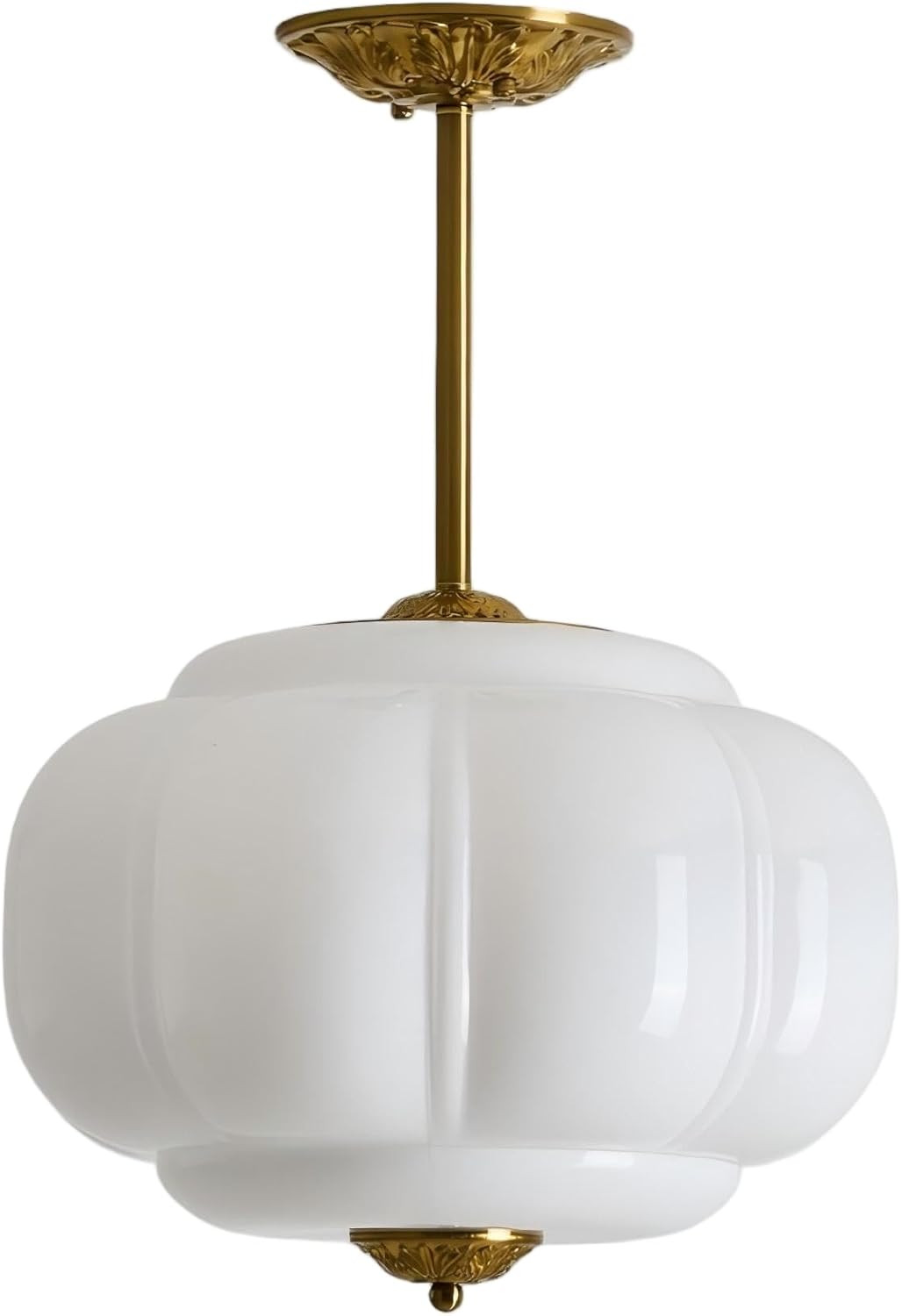 LIGHTLAND Milk Glass Ceiling Light, 15 Inch Metal Glass Semi Flush Mount Pendant Light for Kitche... | Amazon (US)