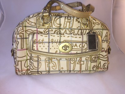 Lovely! Coach Bag Chelsea Gold Tattersall Graffiti large Domed Purse Tote | eBay US