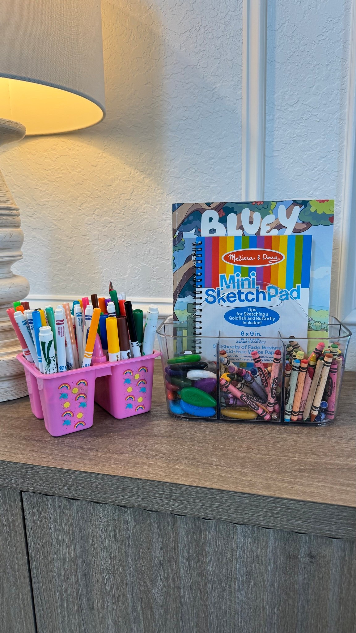 Erasable markers we use plus our crayon caddy setup. I also stock up on dry erase sponges to get marker or crayon off walls  and furniture but we supervise them when using! Claira is the only one that can use her art kit unsupervised! 

#LTKKids #LTKBaby #LTKmomlife