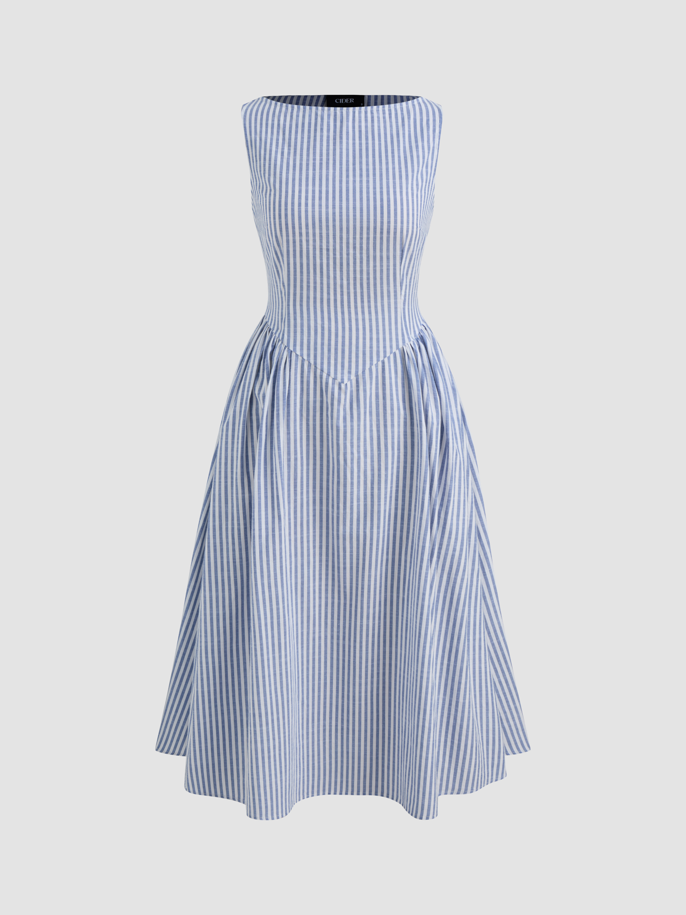 Wedding Wedding Guest Dress wedding guest wedding Woven Cotton-blend Boat Neck Striped Ruffle Max... | Cider