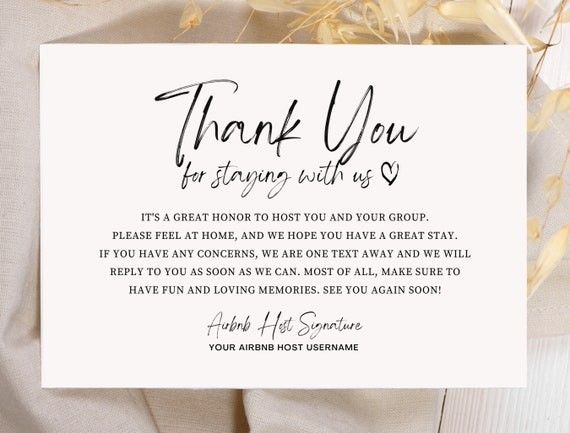 Airbnb Host Thank You Card Template  Editable Canva Airbnb - Etsy | Etsy (US)