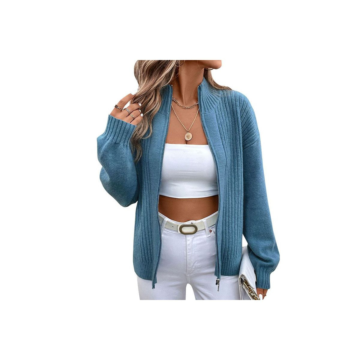 Coolmee Women's Zip Up Chunky Knit Sweater Long Sleeve Open Front Cardigan Warm Outwear Coat | Target