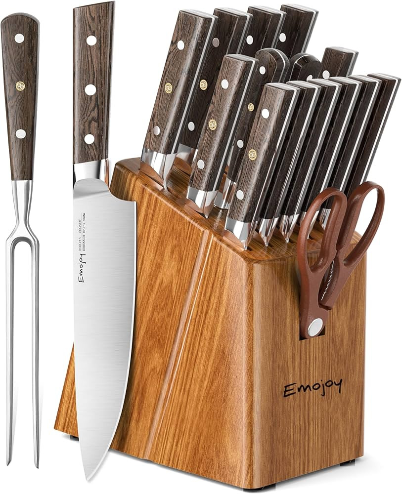 Knife Set，Emojoy 16-Piece Kitchen Knife Set with Block, Knife Block Set with Kitchen Shears and... | Amazon (US)