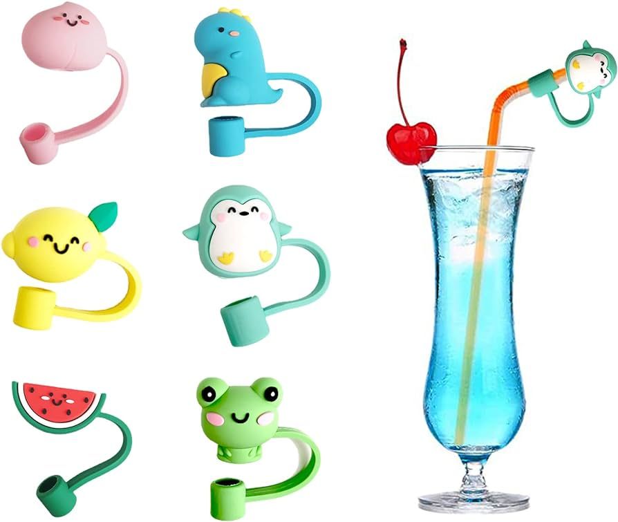 6Pcs Straw Cover, Straw Caps Covers, Straw Topper for Reusable Straws, Straw Tip Covers, Cute Car... | Amazon (US)