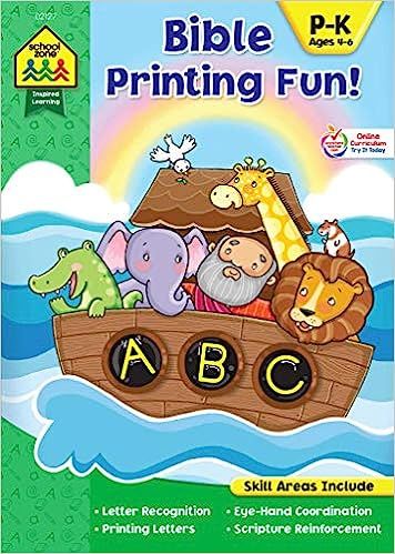 School Zone - Bible Printing Fun! Workbook - Ages, 4 to 6, Preschool to Kindergarten, Christian S... | Amazon (US)