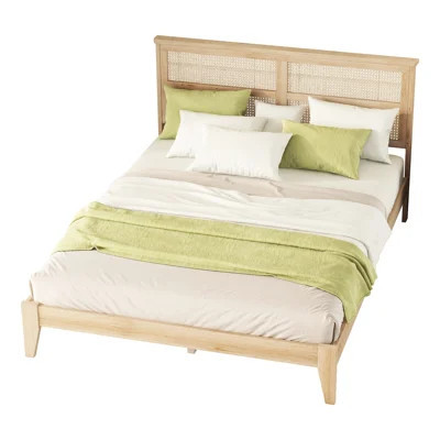 Queen Size Solid Bed With Pe Headboard, Long - Term Stability, Underbed Storage, Support Feet, Natural Color Scheme | Wayfair North America