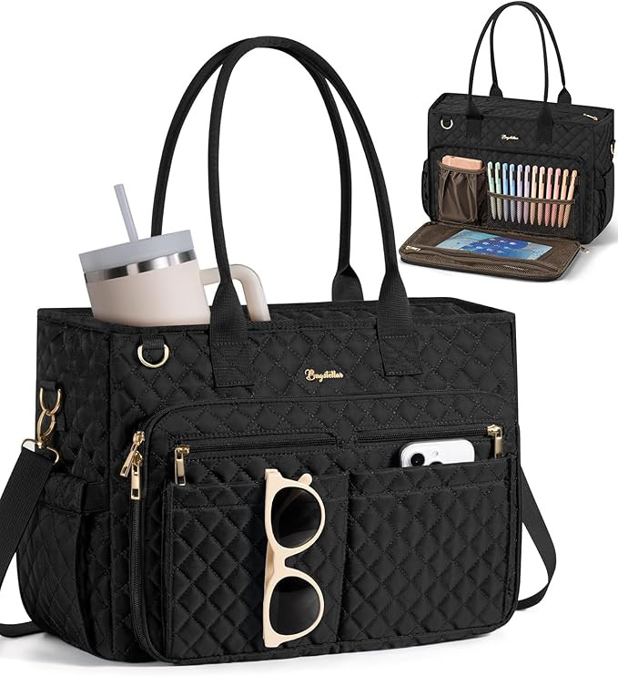 Teacher Bags for Women, 15.6 inch Laptop Work Tote Bag Quilted Nurse Bible Bag Shoulder Handbag f... | Amazon (US)