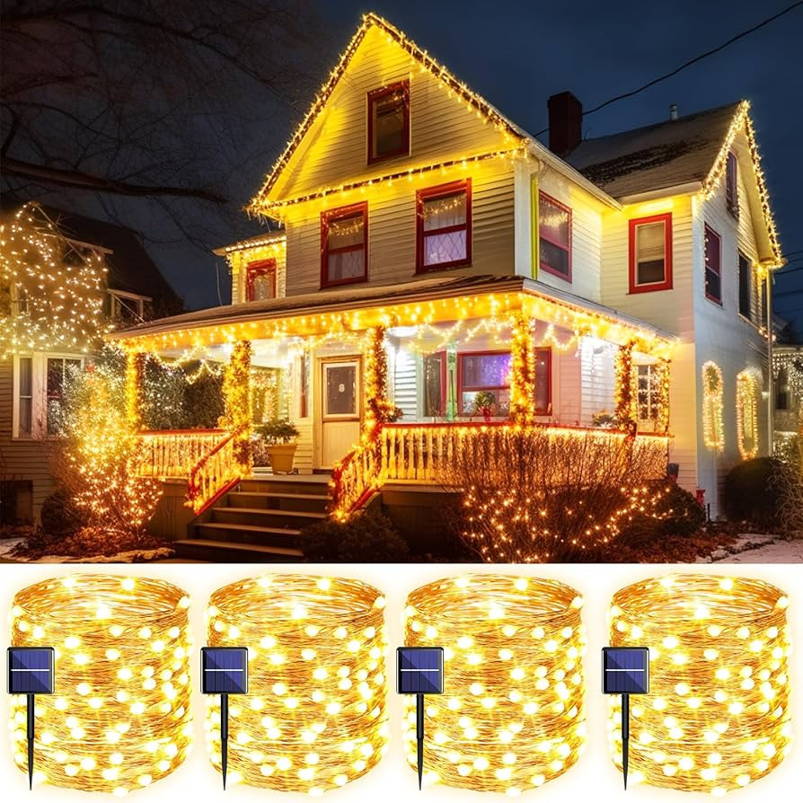 4 Pack Solar String Lights for Outside, 400LED 160FT Bright Solar Lights Outdoor Waterproof, Copp... | Amazon (US)