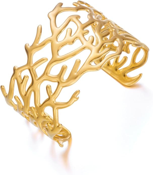 Wide Chunky Gold Cuff Bracelets for Women - Open Cuff Bangles Adjustable Wrist Bracelets, Stateme... | Amazon (US)