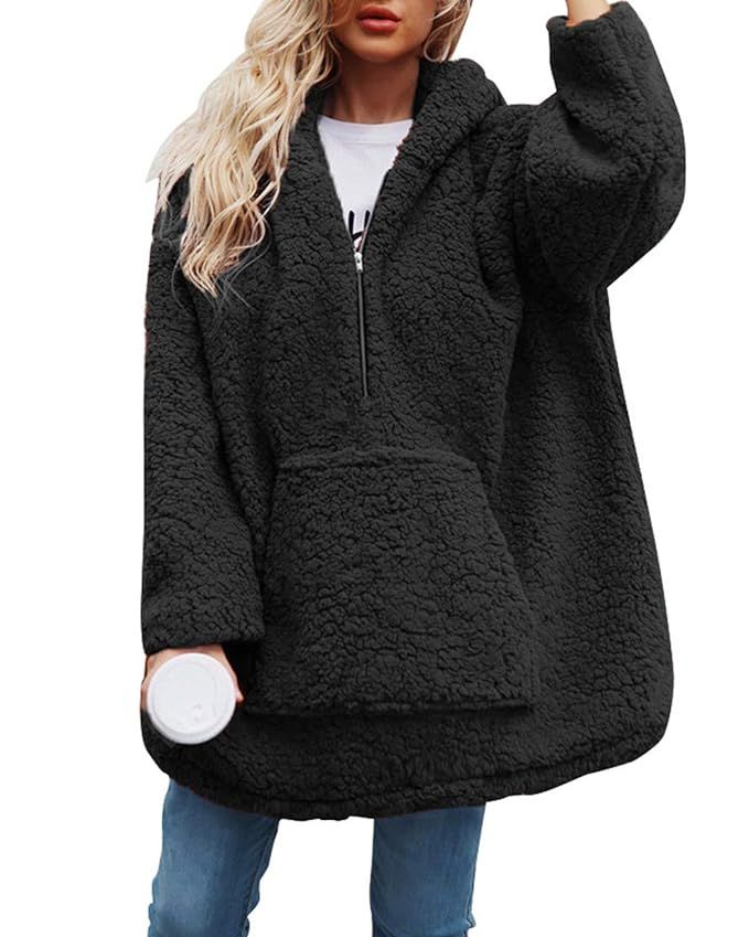 ABYOXI Women's Fuzzy Sherpa Pullover Hoodie Sweatshirts Long Sleeve Front Pocket Fall Outwear Win... | Amazon (US)