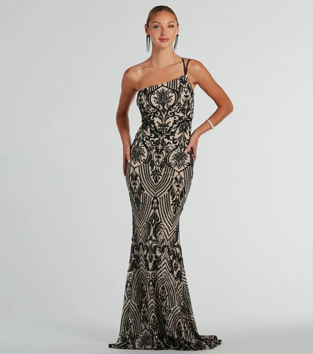 Sarah One-Shoulder Mermaid Sequin Formal Dress | Windsor Stores