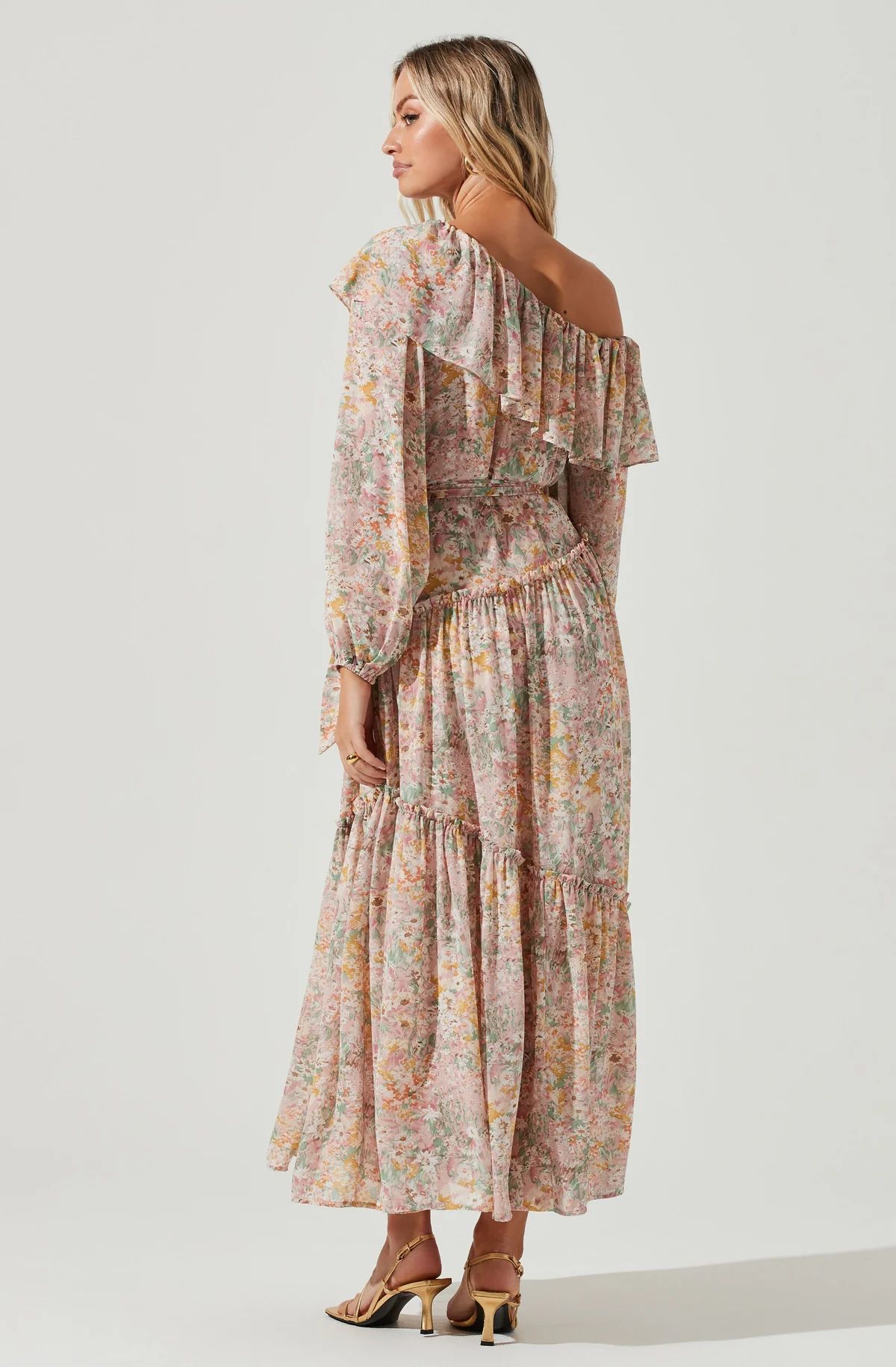 Kaylani Off Shoulder Ruffle Floral Maxi Dress | ASTR The Label (US)