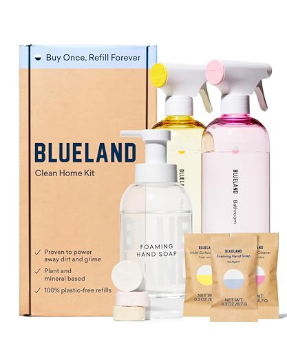 BLUELAND Clean Home Kit, 3 Reusable Bottles with 3 Tablets, Makes 1 Bottle Each of Foaming Hand Soap, Multi-surface Cleaner, Bathroom Cleaner | Amazon (US)