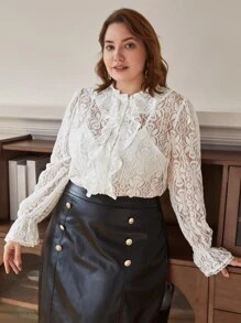 SHEIN Frenchy Plus Ruffle Trim Lace Shirt Without Bra
   SKU: sf2205268566896242      
          ... | SHEIN