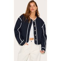 Navy Button Up Round Neck Quilted Jacket | PrettyLittleThing US