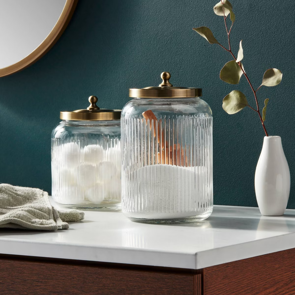 Large Bath Glass Canister Brass - Threshold™: Elegant Storage Solution for Bathroom Essentials,... | Target