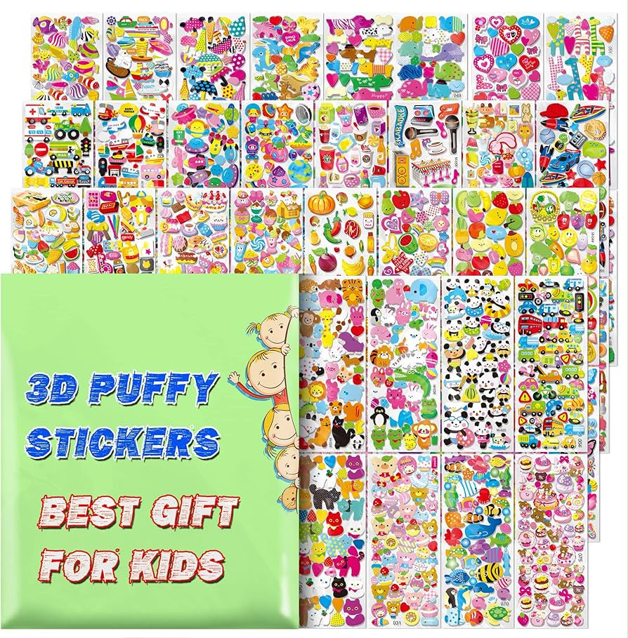 sinceroduct Stickers for Kids, 3D Puffy Stickers, 64 Different Sheets, 3200+ Cute Stickers, Inclu... | Amazon (US)