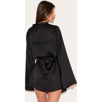 Black Bridesmaid Embroidered Satin Robe | PrettyLittleThing US