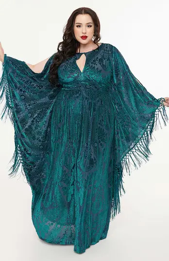 Plus Size 1960s Fringe Flutter Sleeve Caftan | Nordstrom