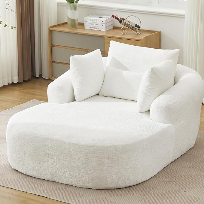 Oversized Chaise Longue Chair Indoor, Modern Upholstered Chenille Deep Seat Sofa Bed with Throw P... | Amazon (US)