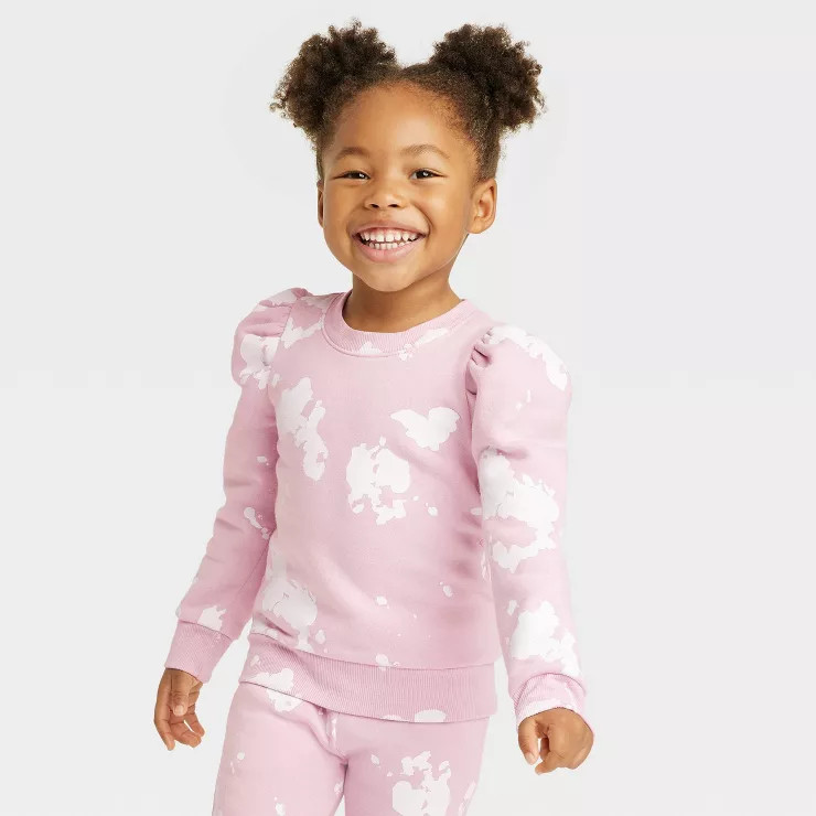 Grayson Mini Toddler Girls' Tie-Dye Puff Sleeve Sweatshirt - Pink | Target
