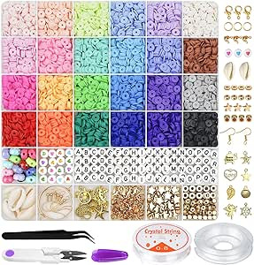 Gionlion 6000 Pcs Clay Beads for Bracelet Making, 24 Colors Flat Round Polymer Clay Beads 6mm Spa... | Amazon (US)