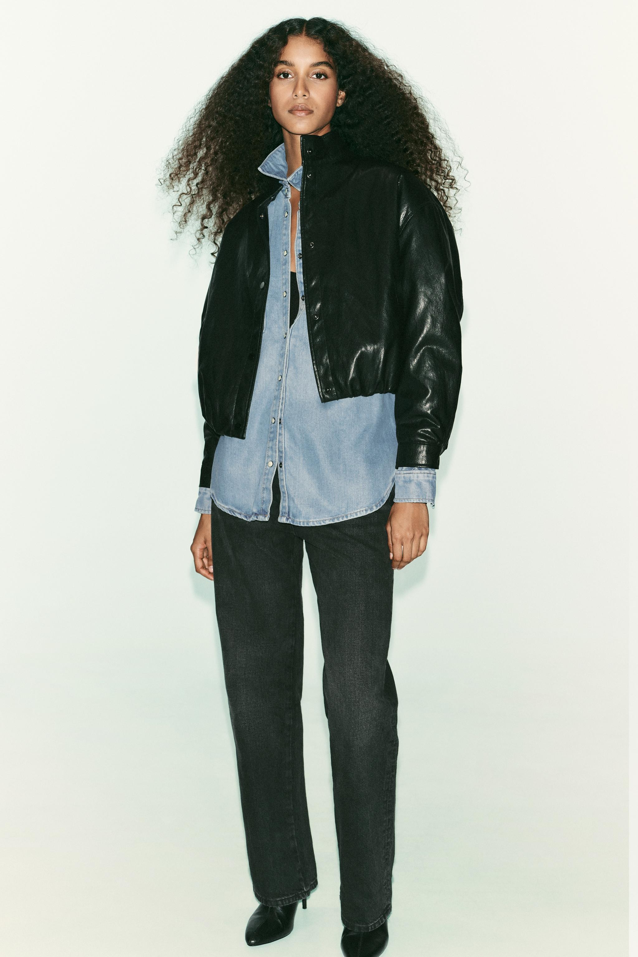 HIGH COLLAR FAUX LEATHER BOMBER JACKET | Zara US