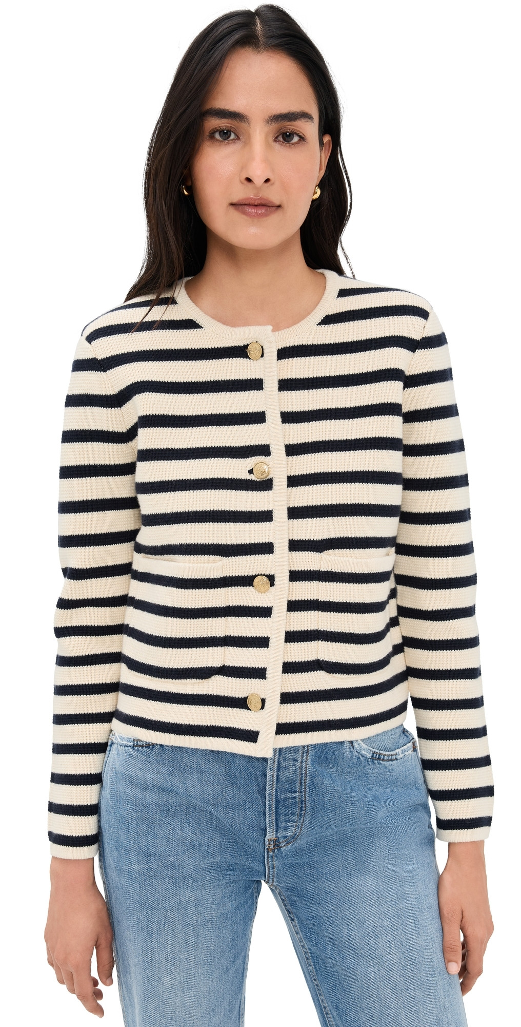 Alex Mill Paris Sweater Jacket Cream/Navy M | Shopbop