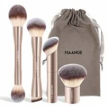 MAANGE 4pcs Face Makeup Brush Set With Foundation Brush Blush Brush Finishing Brush Highlighting Brush Loose Powder Brush With Drawstring Storage Bag | SHEIN