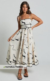 Zane Midi Dress - Sleeveless Tie Straps A Line Dress in Black and White Print | Showpo (US, UK & Europe)