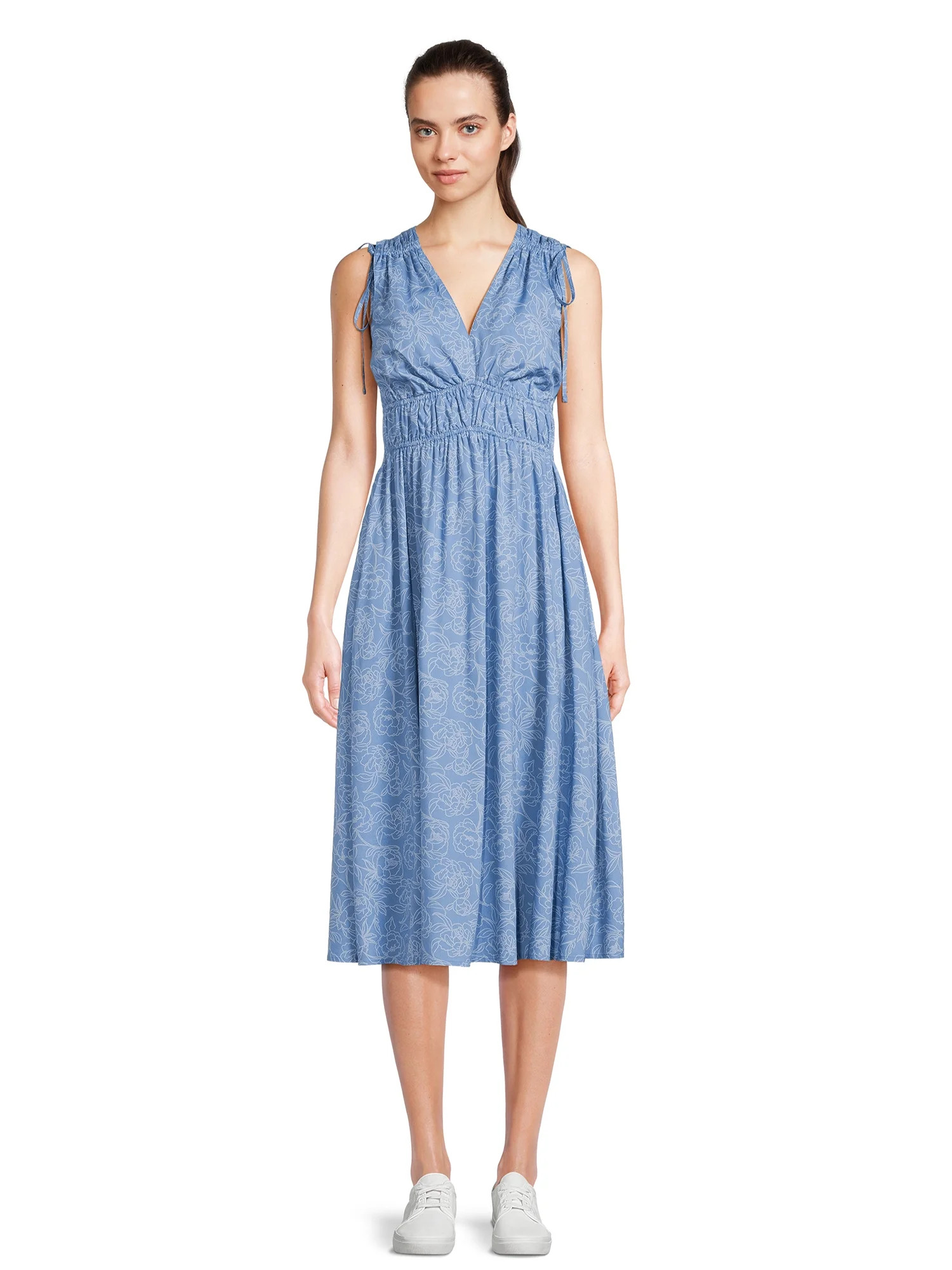 Time and Tru Sleeveless V Neck Midi Dress | Walmart (US)