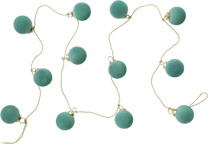 Creative Co-Op 72" L Flocked Glass Ball Ornament Garland w/Gold Cord, Mint Color | Amazon (US)