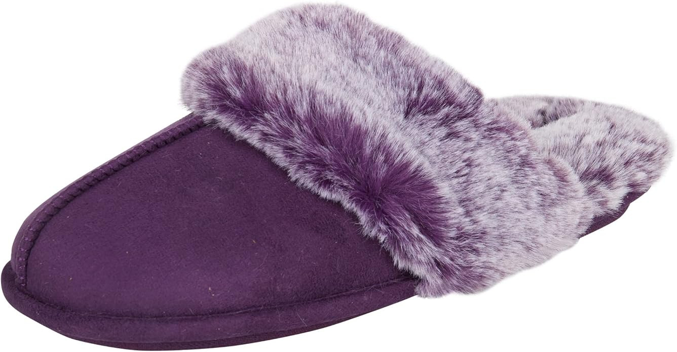 Jessica Simpson Women's Comfy Faux Fur House Slipper Scuff Memory Foam Slip on Anti-Skid Sole | Amazon (US)